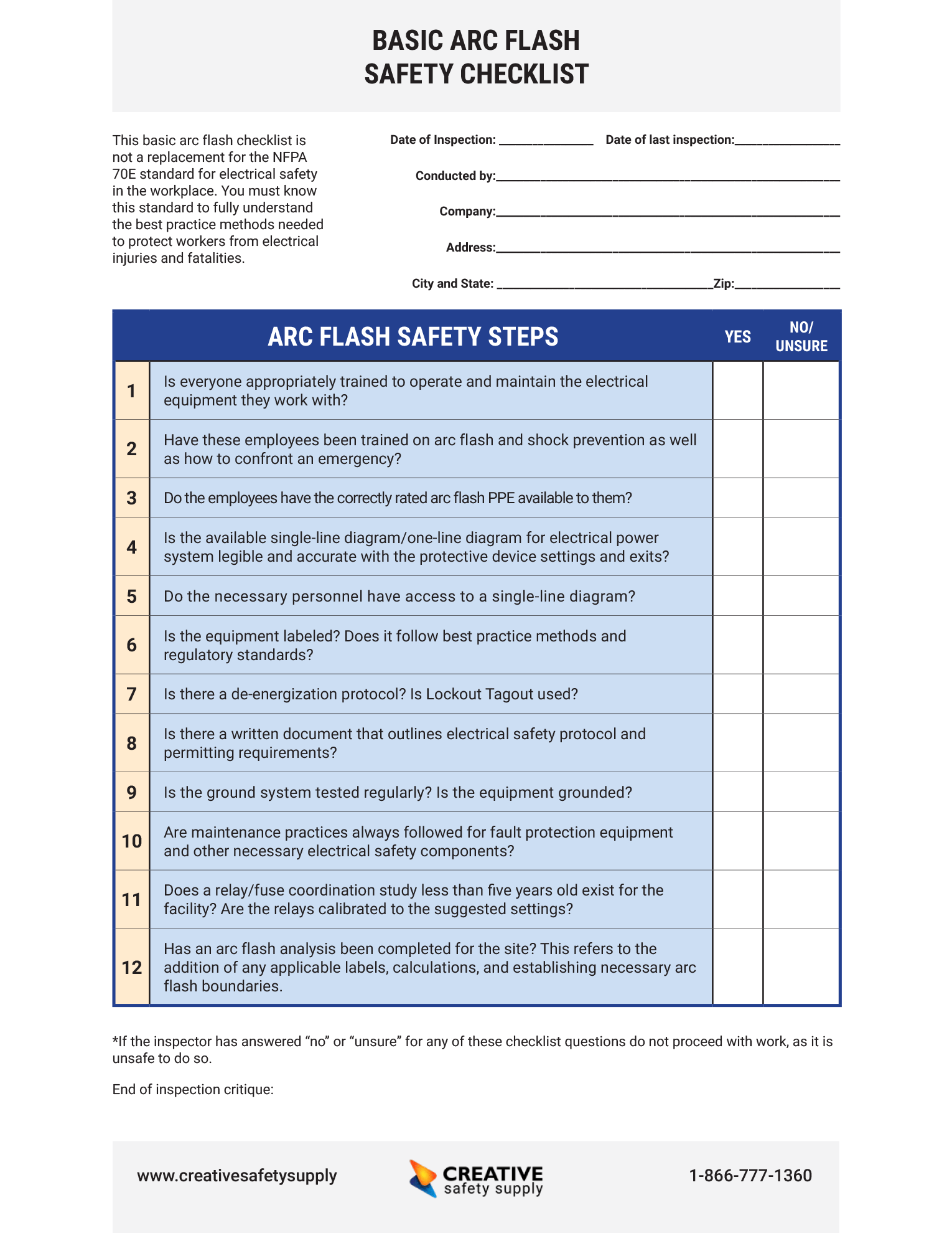 Improve your facility's arc flash safety program with inspection checklist protocol. Basic Arc Flash Checklist