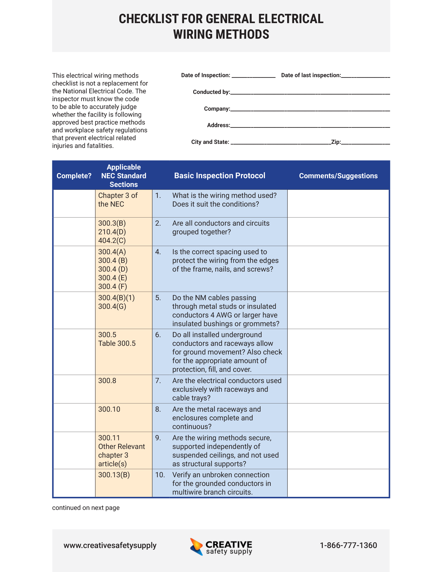 Ensure your electrical wiring is up to code with this checklist. Electric Wiring Methods Checklist