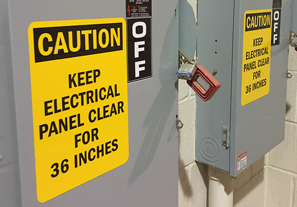 caution keep electrical panel clear by 36 inches sign