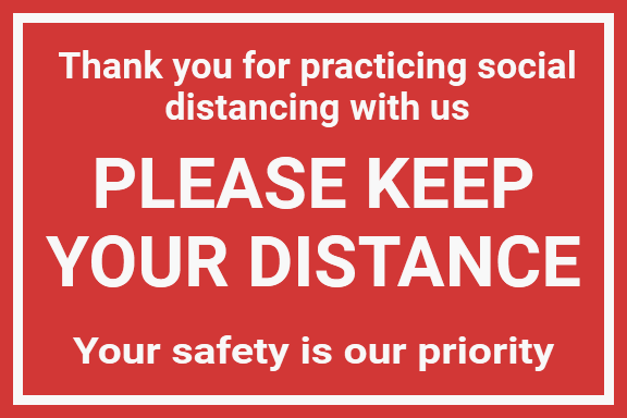 LabelSuite Template - Thank you for practicing social distancing with us - Please Keep Your Distance - Your safety is our priority (Red)