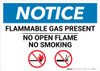 Notice: Flammable Gas Present No Open Flame No Smoking with Icons - Wall Sign Notice: Flammable Gas Present No Open Flame No Smoking with Icons - Wall Sign