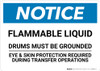 Notice: Flammable Liquid Drums Must Be Grounded - Wall Sign Notice: Flammable Liquid Drums Must Be Grounded - Wall Sign