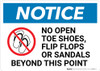 Notice: No Open Toe Shoes Flip Flops or Sandals Beyond This Point with Icon - Wall Sign Notice: No Open Toe Shoes Flip Flops or Sandals Beyond This Point with Icon - Wall Sign