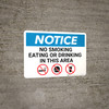 Notice: No Smoking Eating Or Drinking In This Area with Icons - Wall Sign
