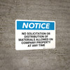 Notice: No Solicitation Or Distribution Of Materials Allowed - Wall Sign