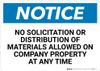 Notice: No Solicitation Or Distribution Of Materials Allowed - Wall Sign