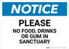 Notice: Please No food Drinks Or Gum In Sanctuary - Wall Sign Notice: Please No food Drinks Or Gum In Sanctuary - Wall Sign