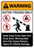 Warning: Autos-Trucks Only Gate Arm Drop Zone with Graphic Portrait ANSI - Wall Sign Warning: Autos-Trucks Only Gate Arm Drop Zone with Graphic Portrait ANSI - Wall Sign