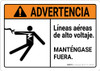 Warning: Hazardous Voltage Overhead Spanish with Graphic Landscape ANSI - Wall Sign