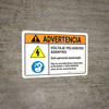 Warning: Hazardous Voltage Follow Lockout Procedures Spanish with Icons Landscape ANSI - Wall Sign Warning: Hazardous Voltage Follow Lockout Procedures Spanish with Icons Landscape ANSI - Wall Sign