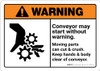 Warning: Conveyor May Start Without Warning with Graphic Landscape ANSI - Wall Sign Warning: Conveyor May Start Without Warning with Graphic Landscape ANSI - Wall Sign