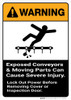 Warning: Exposed Conveyors and Moving Parts Can Cause Severe Injury with Graphic Portrait ANSI - Wall Sign Warning: Exposed Conveyors and Moving Parts Can Cause Severe Injury with Graphic Portrait ANSI - Wall Sign