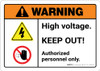 Warning: High Voltage Keep Out with Graphic Portrait ANSI - Wall Sign