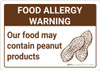 Warning: Food Allergy Warning Food May Contain Peanuts with Icon Landscape - Wall Sign