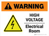 Warning: High Voltage Electrical Room Landscape - Wall Sign