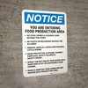 Notice: Food Production Area Bulleted List Portrait - Wall Sign