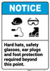 Notice: Hard Hats Safety Glasses Ear Plugs Foot Protection Required Icons Portrait ANSI - Wall Sign Notice: Hard Hats Safety Glasses Ear Plugs Foot Protection Required Icons Portrait ANSI - Wall Sign