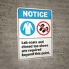 Notice: Lab Coats Closed Toe Shoes Required Lab Coat Icon Sandals Prohibited Icon Portrait ANSI - Wall Sign Notice: Lab Coats Closed Toe Shoes Required Lab Coat Icon Sandals Prohibited Icon Portrait ANSI - Wall Sign