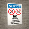 Notice: No Peanuts Tree Nuts Crustaceans Smoking with Icon Portrait - Wall Sign
