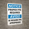 Notice: Proper PPE Required Bilingual Spanish Portrait - Wall Sign
