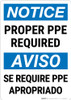 Notice: Proper PPE Required Bilingual Spanish Portrait - Wall Sign