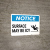 Notice: Surface May Be Icy Person Slipping Icon Landscape - Wall Sign