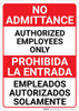 Bilingual Spanish No Admittance Authorized Employees Only - Wall Sign Bilingual Spanish No Admittance Authorized Employees Only - Wall Sign