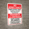 Bilingual Spanish No Admittance Employees Only Vendors And Visitors - Wall Sign Bilingual Spanish No Admittance Employees Only Vendors And Visitors - Wall Sign