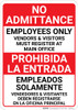 Bilingual Spanish No Admittance Employees Only Vendors And Visitors - Wall Sign Bilingual Spanish No Admittance Employees Only Vendors And Visitors - Wall Sign