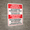 Bilingual Spanish Private Property Authorized Personnel Only - Wall Sign