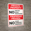 Bilingual Spanish Private Property No Hunting Hiking - Wall Sign