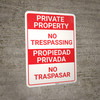 Bilingual Spanish Private Property No Trespassing Red & White - Wall Sign
