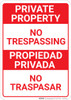 Bilingual Spanish Private Property No Trespassing Red & White - Wall Sign