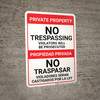 Bilingual Spanish Private Property No Trespassing Violators Will Be Prosecuted - Wall Sign