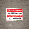 Bilingual Spanish Private Property No Trespassing Landscapee - Wall Sign Bilingual Spanish Private Property No Trespassing Landscapee - Wall Sign