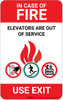 In Case Of Fire Elevators Out Of Service with Icons Portrait - Wall Sign In Case Of Fire Elevators Out Of Service with Icons Portrait - Wall Sign