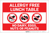 Allergy Free Lunch Table No Dairy Eggs or Nuts with Icons Landscape Red - Wall Sign Allergy Free Lunch Table No Dairy Eggs or Nuts with Icons Landscape Red - Wall Sign