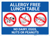 Allergy Free Lunch Table No Dairy Eggs or Nuts with Icons Landscape - Wall Sign