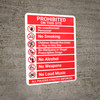 Prohibited On Site All Policies Strictly Enforced with Icons Portrait - Wall Sign