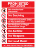 Prohibited On Site All Policies Strictly Enforced with Icons Portrait - Wall Sign