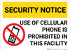 Security Notice Cellular Phones Prohibited In Facility with Icon Landscape - Wall Sign Security Notice Cellular Phones Prohibited In Facility with Icon Landscape - Wall Sign