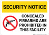 Security Notice Concealed Firearms Prohibited In Facility with Icon Landscape - Wall Sign Security Notice Concealed Firearms Prohibited In Facility with Icon Landscape - Wall Sign