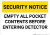 Security Notice Empty Pockets Before Entering Detector Landscape - Wall Sign