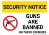 Security Notice Guns Banned On Premises with Icon Landscape - Wall Sign