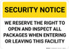 Security Notice We Reserve The Right To Inspect Packages Landscape - Wall Sign