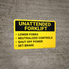 Unattended Forklift Rules Landscape - Wall Sign