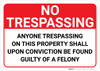 No Trespassing Anyone Trespassing Guilty Of A Felony Landscape - Wall Sign