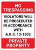 No Trespassing Private Property Arizona Portrait - Wall Sign No Trespassing Private Property Arizona Portrait - Wall Sign