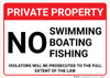 Private Property: No Swimming Boating Fishing Violators Prosecuted Landscape - Wall Sign Private Property: No Swimming Boating Fishing Violators Prosecuted Landscape - Wall Sign