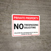 Private Property: No Trespassing Soliciting Violators Prosecuted Landscape - Wall Sign Private Property: No Trespassing Soliciting Violators Prosecuted Landscape - Wall Sign
